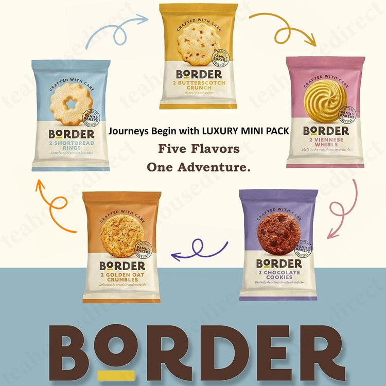 Border Biscuits Gift Set with Different Flavours X 5 Packets | Bonne Orange Marmalade X 2 & Bonne Strawberry X 2 | Little French Vanilla X 2 | Tetley Tea X 20 Sachets | Luxury Blue Gift Box