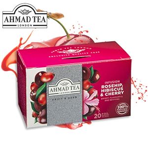 Ahmad Tea Rosehip Hibiscus and Cherry Herbal Infusion Tea 100 Teabags