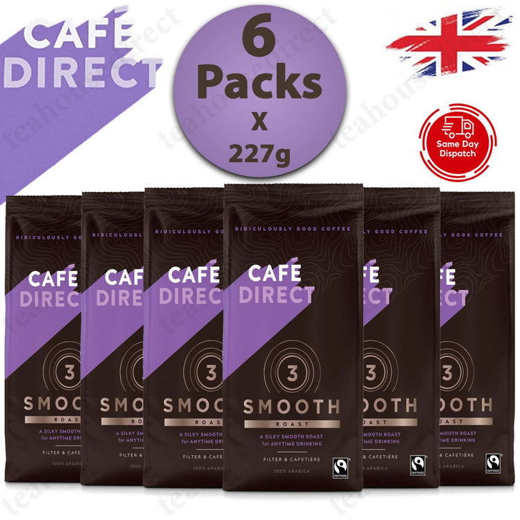 Cafe Direct Medium Roast Ground Coffee Beans 227g (6 Bags)