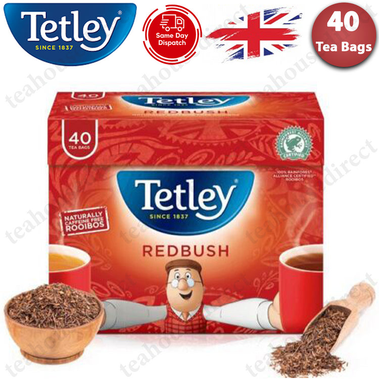 Tetley Redbush Pure Tea Bags Teabags - Caffeine Free Rooibos - 40 Tea Bags