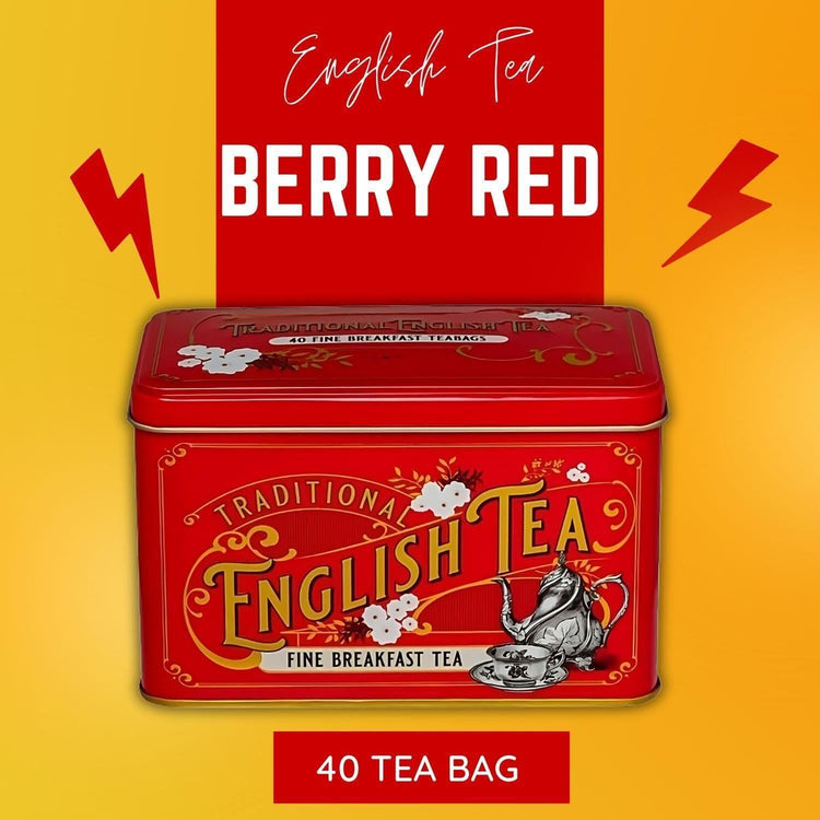 English Vintage Victorian Tea Tin Berry Red English Breakfast 40 Tea Bag