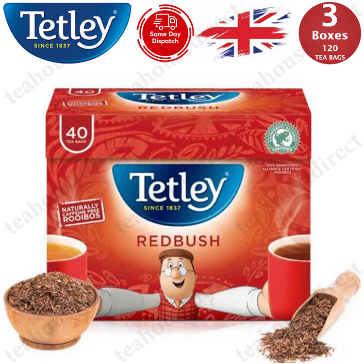 Tetley Redbush Pure Tea Bags Teabags - Caffeine Free Rooibos - 40 Tea Bags