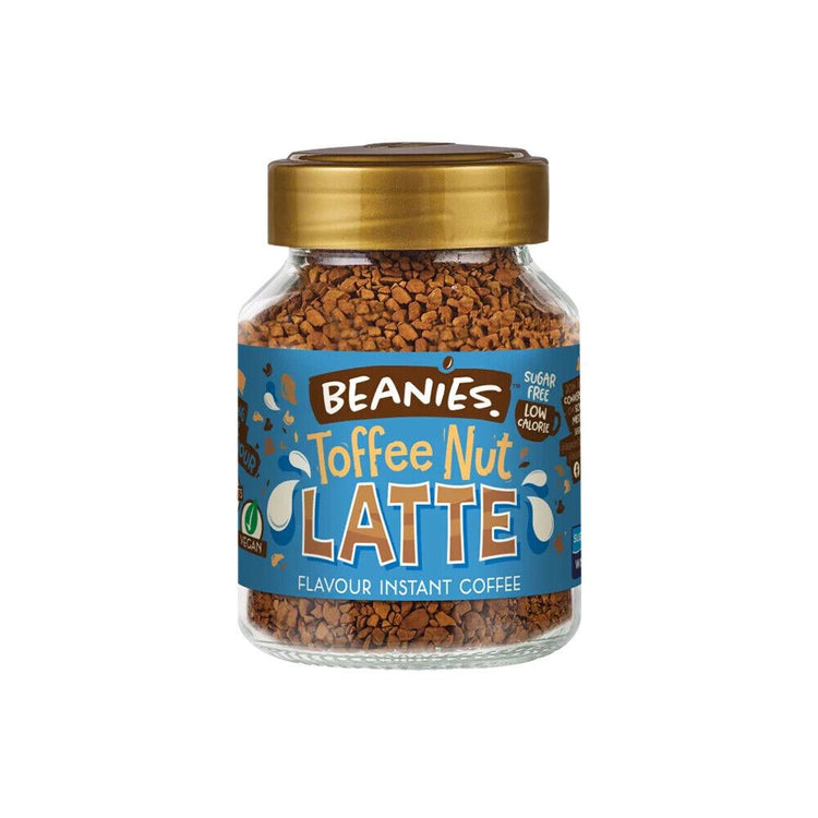 Beanies Toffee Nut Latte Flavours Instant Coffee 50g Low Calorie & Sugar Free x6