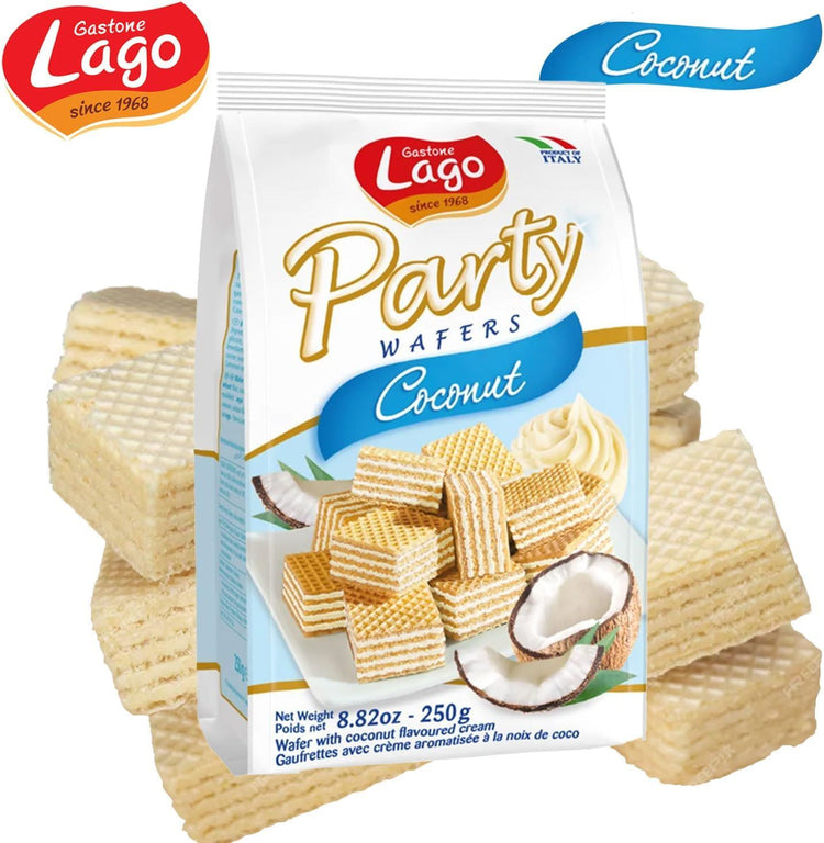 Lago Party Wafers Coconut 250g Wafer with Coconut Flavoured Cream Pack of 2