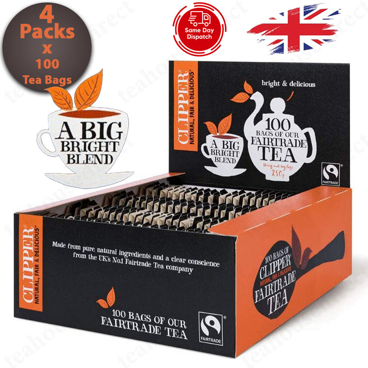 Clipper - Fairtrade Tea String & Tag 100 Bag - 4 PACK BUNDLE