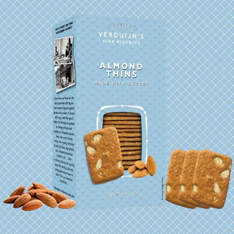 Verduijin Almond Thins Made with Butter Delicately Crispy Savory & Sweet 75g X 6