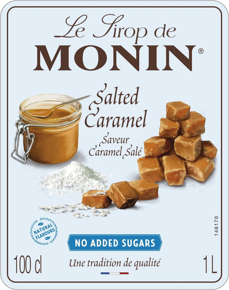 MONIN Salted Caramel No Added Sugar Syrup 1L Salted Caramel Coffee Syrup 6 Packs