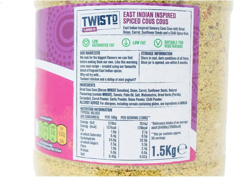 Twistd East Indian Inspired Mild Couscous Spicy Flavour Spiced Cous Cous 1.5kg