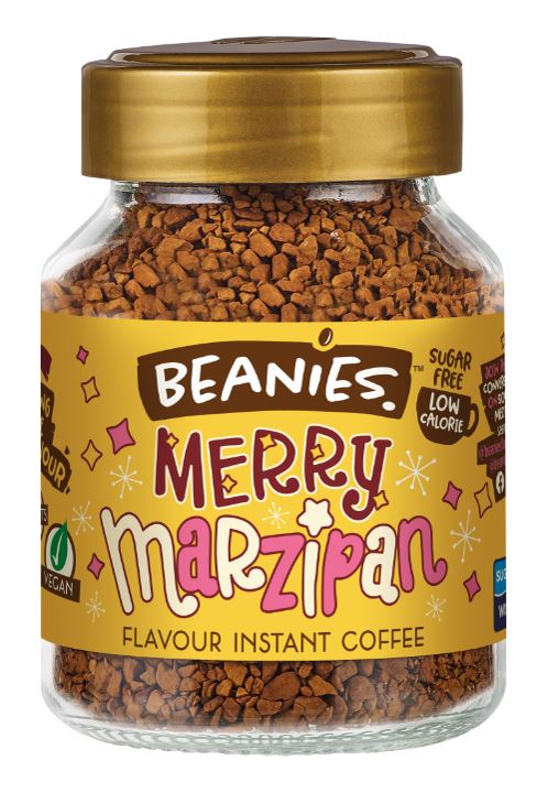 Beanies Merry Marzipan Flavour Instant Coffee 50g Low Calorie and Sugar Free