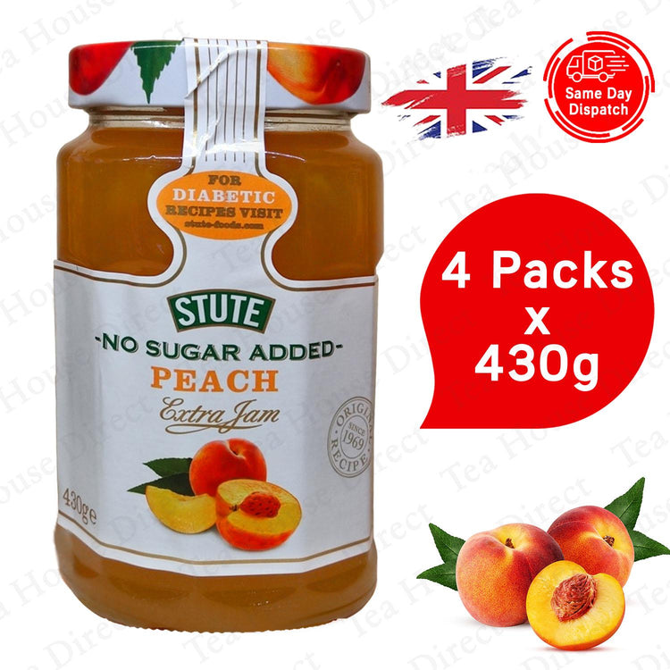 Stute Diabetic Peach Extra Jam No Sugar Added 430g X 4 - Packs of 4