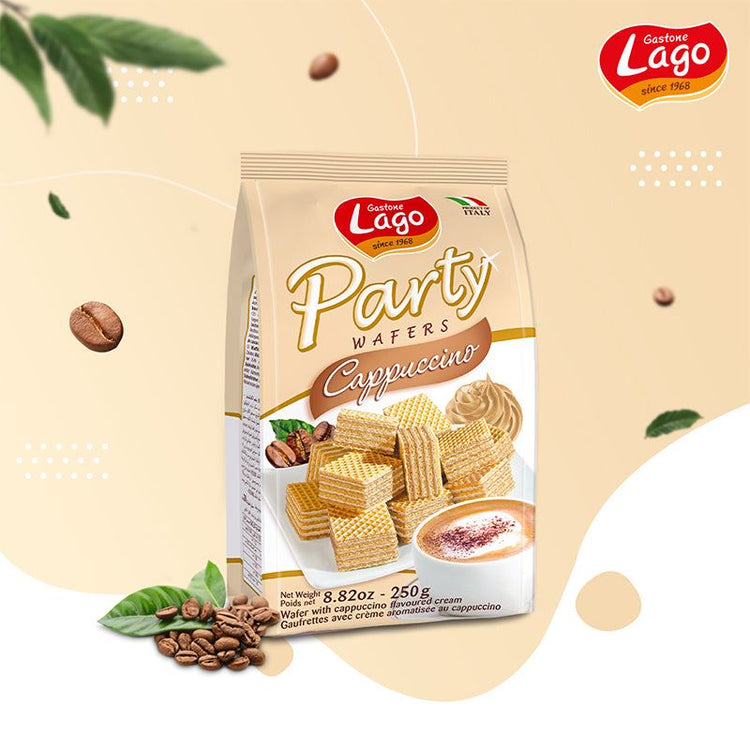 Lago Party Wafers Cappuccino 250g Wafer with Cappuccino Flavoured Cream 6 Packs