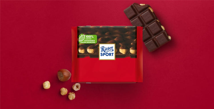 Ritter Sport Dark Whole Hazelnuts Crunchy Roasted Chocolate Nut 100g Pack of 4