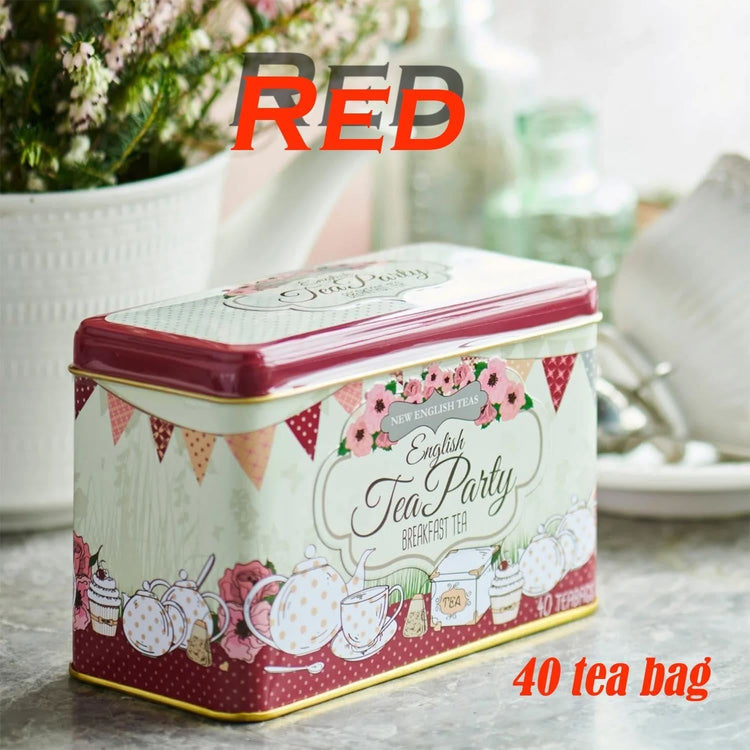 English Party Classic & Vintage Red Tea Tin with 40 English Breakfast Teabag X 3