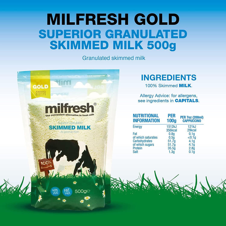 Milfresh Gold 100% Granulated Skimmed Milk (6 x 500G)