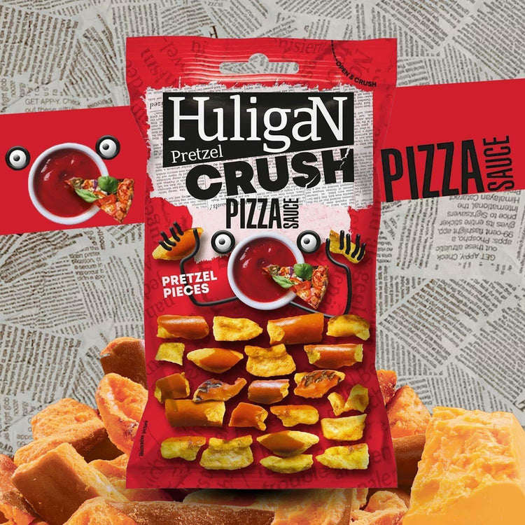 Huligan Pretzel Crush Pizza Sauce Pieces Flavorful Snack Spicy Sourdough 65g X 5