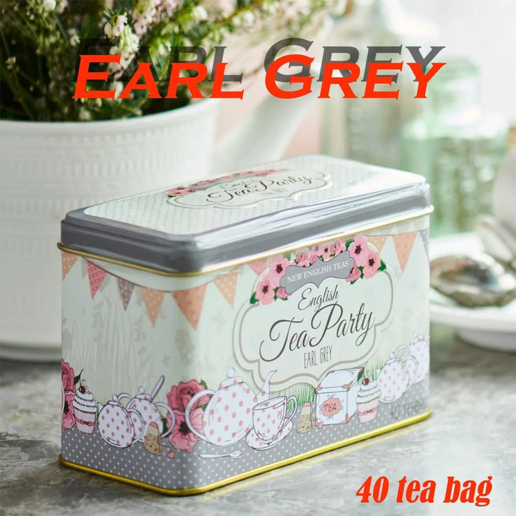 English Party Classic & Vintage Tea Tin with 40 Earl Grey Teabags X 5