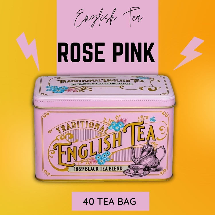 English Teas Vintage Victorian Tea Tin Rose Pink English Breakfast 40 TeaBag X 3