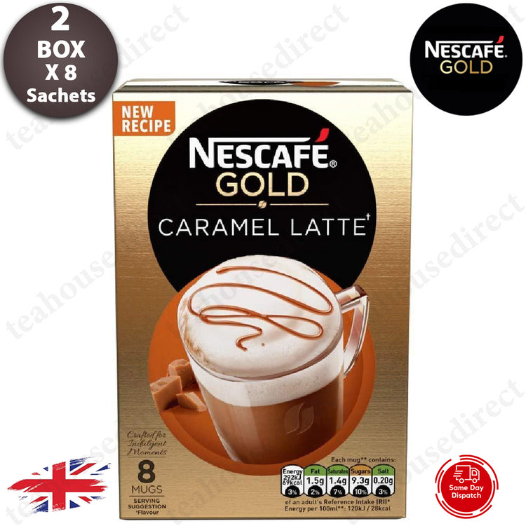 2 Box Nescafe Gold Frothy Instant Coffee Sachets 8 Mugs - Caramel Latte Flavour