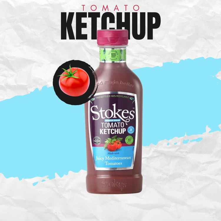 Stokes Reduced Sugar Tomato Ketchup Squeezy Juicy Mediterranean Vegan 475g X 6