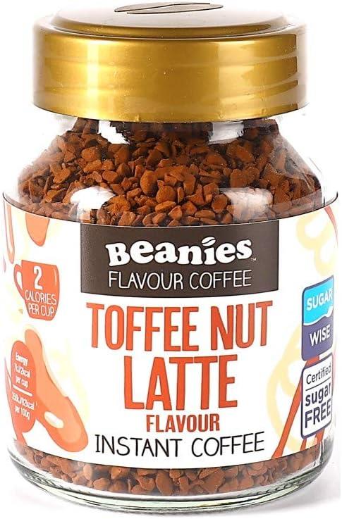 Beanies Toffee Nut Latte Flavours Instant Coffee 50g Low Calorie & Sugar Free x3