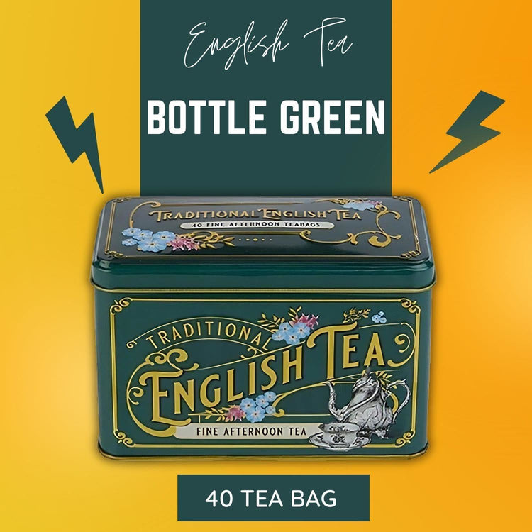 English Vintage Victorian Tea Tin Green Bottle English Afternoon 40 Tea Bag