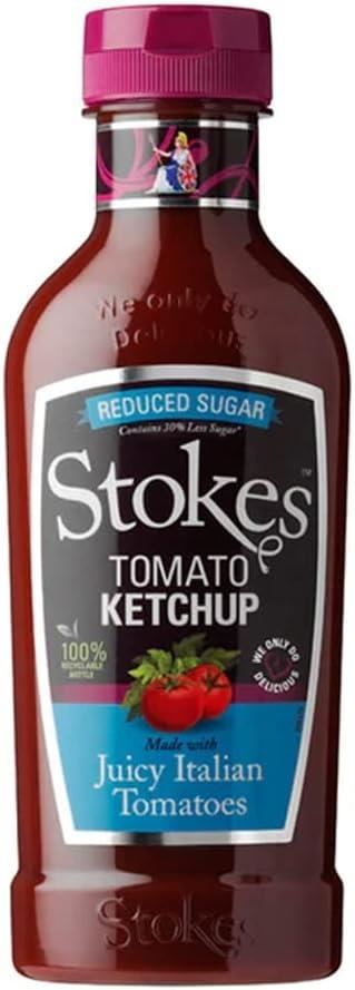 Stokes Reduced Sugar Tomato Ketchup Squeezy Juicy Mediterranean Paste 475g