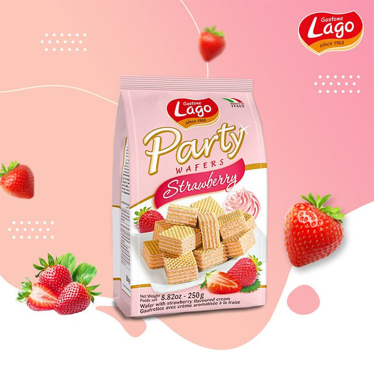 Lago Party Wafers Strawberry 250g Wafer with Strawberry Flavoured Cream 5 Packs