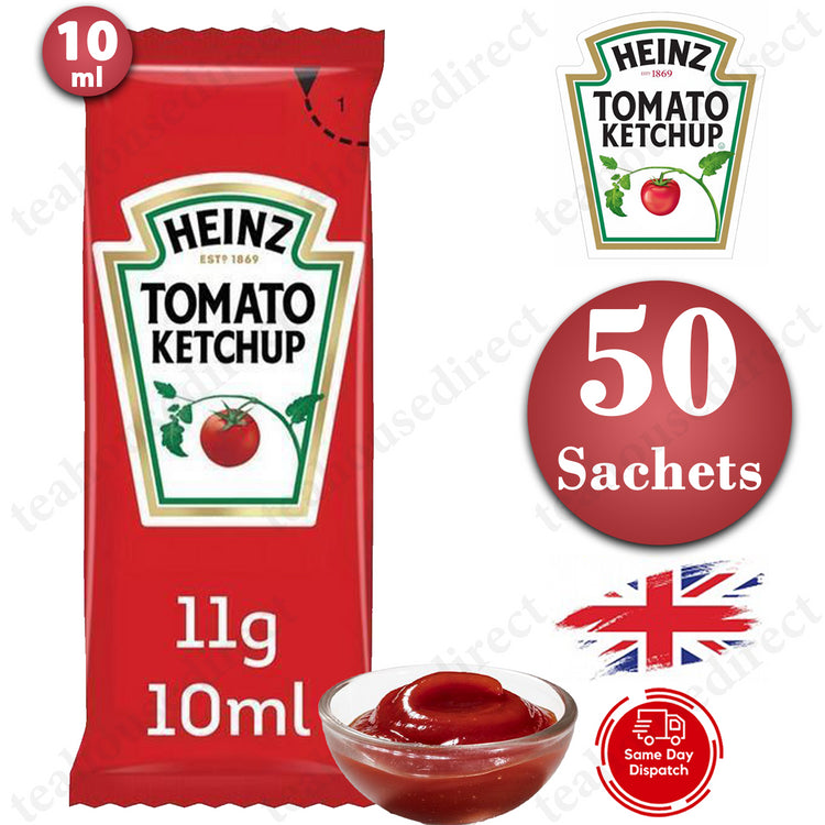 50 (1 x 50) Heinz Tomato Ketchup Sachets 10ml Individual Single Portion