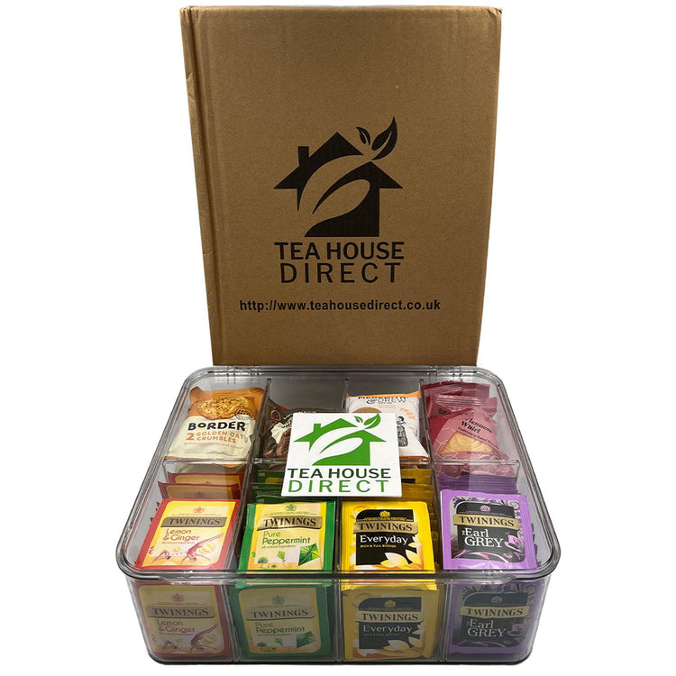 Twinings Tea Flavours - Lemon & Ginger, Pure Peppermint, Everyday & Earl Gray Tea Bags | Border, Walkers & Bront Biscuits Different Flavours | Meredith & Drew Cookies - Hamper Box