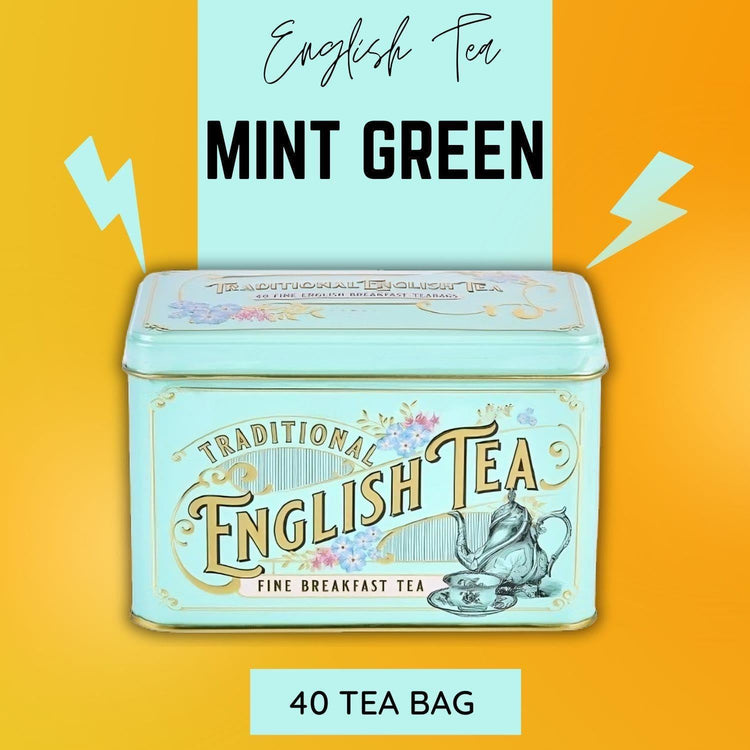 English Vintage Victorian Tea Tin Mint Green English Breakfast 40 Tea Bag X 2