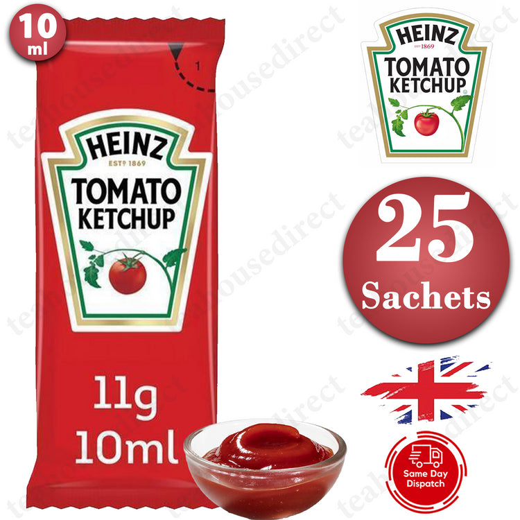 25 (1 x 25) Heinz Tomato Ketchup Sachets 10ml Individual Single Portion