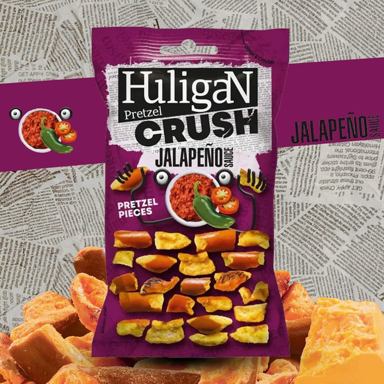 Huligan Pretzel Crush Jalapeno Sauce Pieces Classic Flavor & Spicy Heat 65g X 4