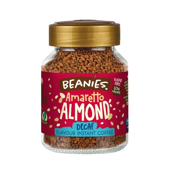 Beanies Decaf Amaretto Almond Flavours Instant Coffee 50g Low Calorie Pack of 5