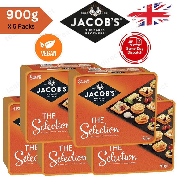 Jacob's Biscuits for Cheese 900g Tub with 8 Exquisite Cracker Varietie - 5 Packs