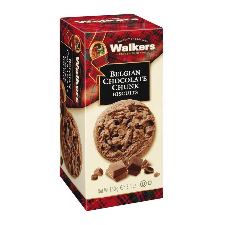 Walkers Belgian Chocolate Chunk Biscuits 150g Shortbread Biscuits Pack of 4