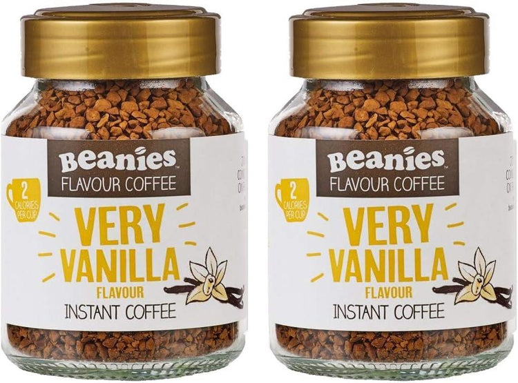 Beanies Very Vanilla Latte Flavours Instant Coffee 50g Low Calorie Sugar Free x6