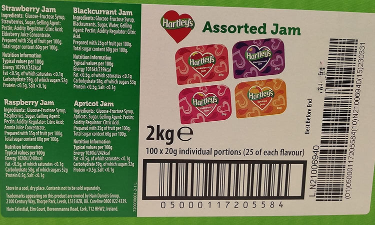 100 x Hartleys Assorted Flavour Jam Case - 20g Individual Portions