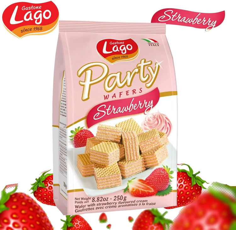 Lago Party Wafers Strawberry 250g Wafer with Strawberry Flavoured Cream 5 Packs