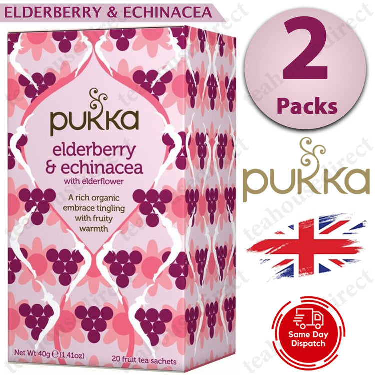 Pukka Herbal Organic Teas Tea Sachets - Elderberry, Echinacea & Elderflower