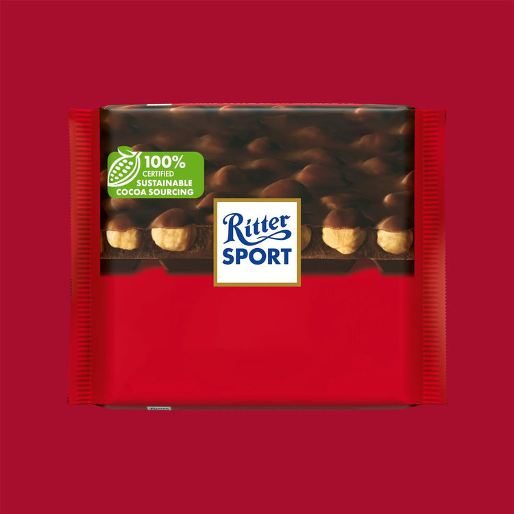 Ritter Sport Dark Whole Hazelnuts Crunchy Roasted Chocolate Nut 100g Pack of 4