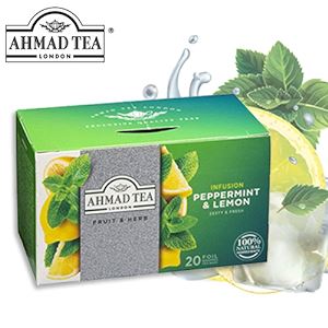 Ahmad Tea Peppermint and Lemon Herbal infusion Tea 60 Teabags