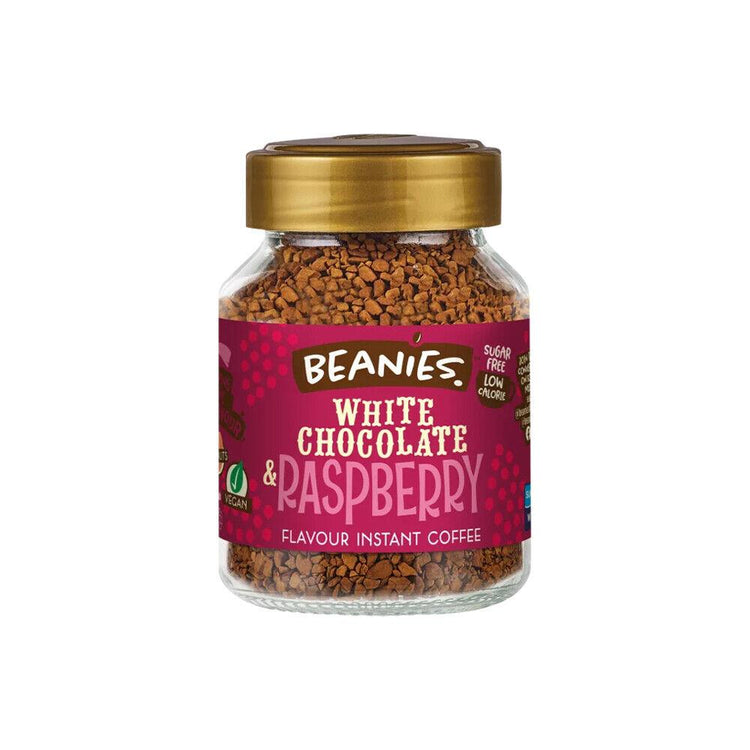 Beanies White Chocolate and Raspberry Flavours Instant Coffee 50g Low Calorie x6