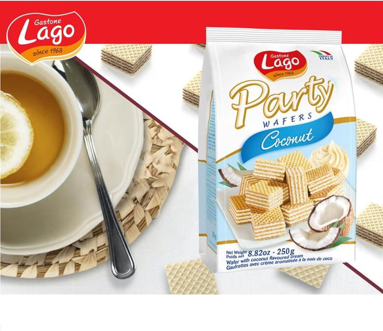 Lago Party Wafers Coconut 250g Wafer with Coconut Flavoured Cream Pack of 4