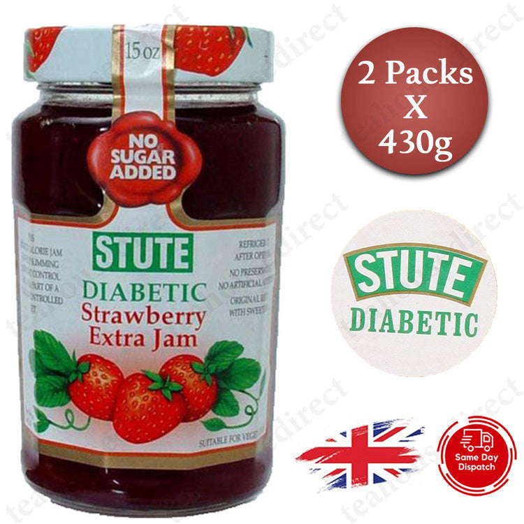 Stute Diabetic No Sugar Added Strawberry Extra Jam - 2x430g