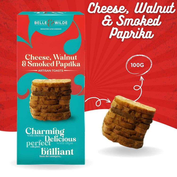 Belle & Wilde Gluten Free Cheese, Walnut & Smoked Paprika Toasts 100g Pack of 5