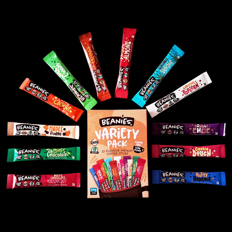 Beanies Mixed Flavour Instant Coffee - Irish Cream, Chocolate Orange, Caramel Popcorn, Mint Chocolate, Amaretto Almond, Coconut Delight, Nutty Hazelnut and more | Flavour for Every Mood | 72 to 360 Sachets