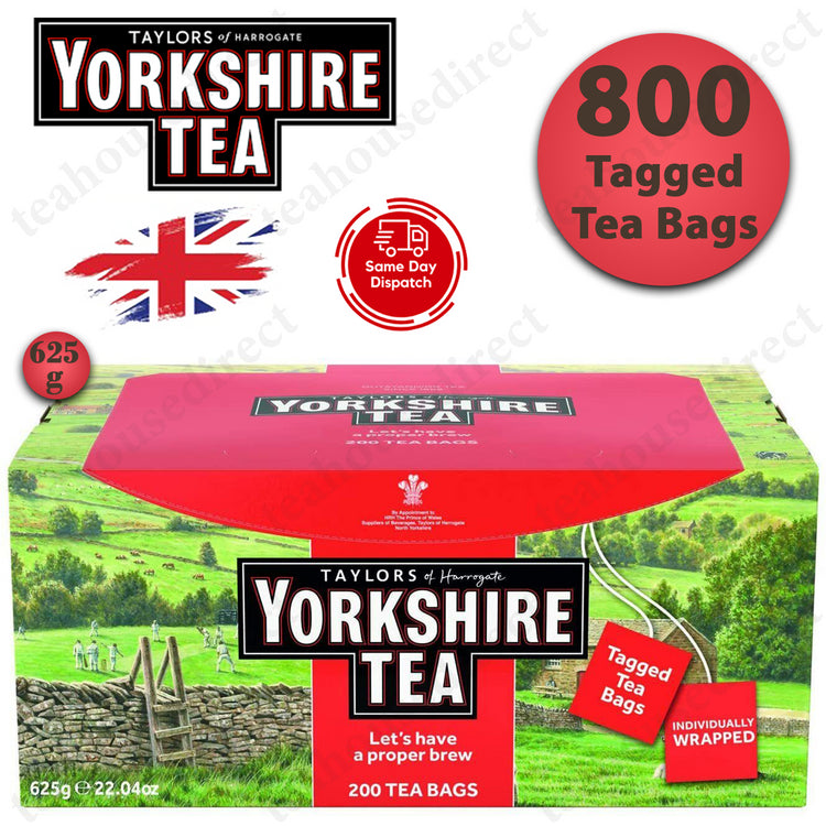 800 x Yorkshire Tea Bags - Individual Enveloped Tagged Tea bags