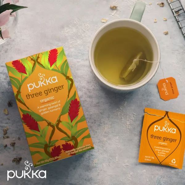 Pukka Herbal Organic Teas Tea Sachets Caffeine Free - Three Ginger (100 Sachets)