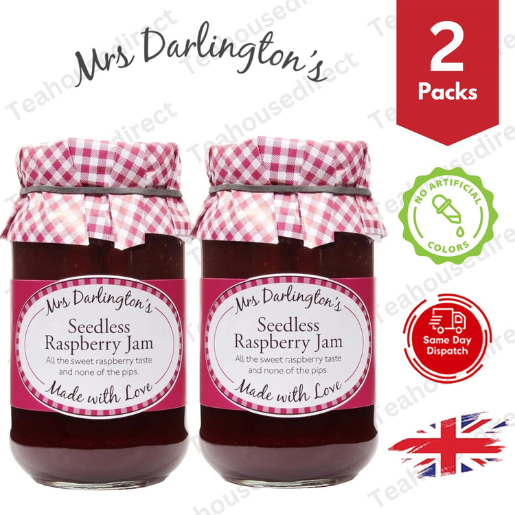 Darlington's Seedless Raspberry Jam 340g, Pure Raspberry Perfection - 2 Packs
