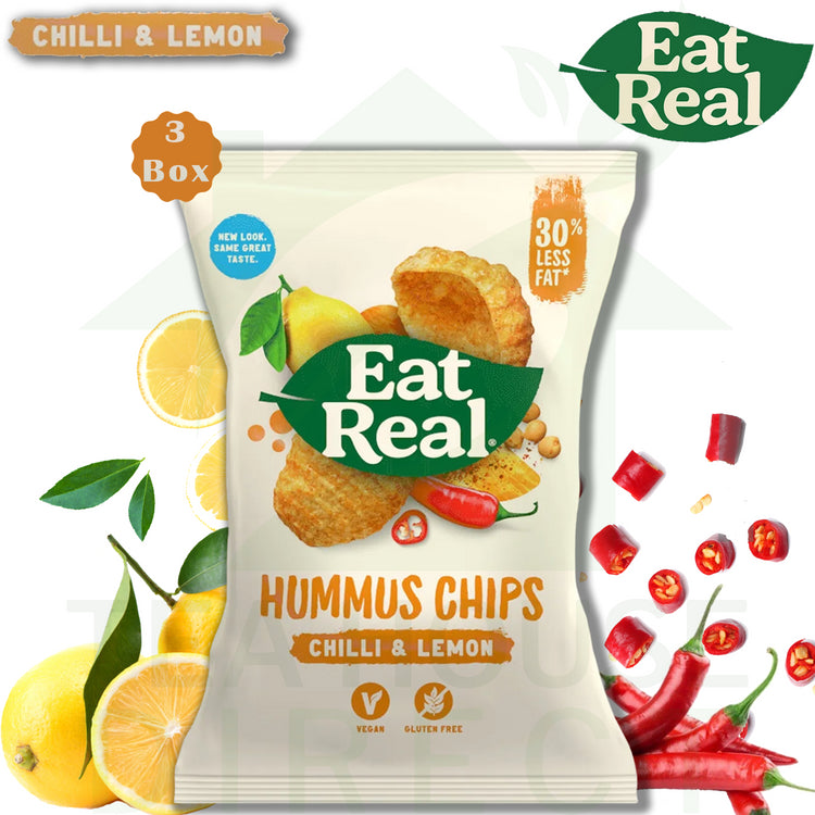 Eat Real Hummus Chips Chilli & Lemon (135g x 10) Perfect Chips 3 Boxes